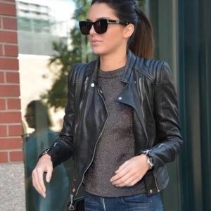 ZARA REAL LEATHER QUILTED SHOULDER BLACK BIKER MOTO JACKET Kendal Kylie size M